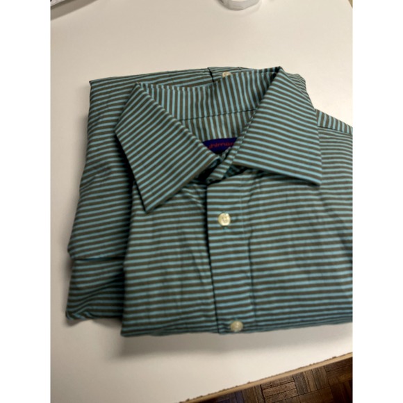 Kuhlman Shirt Mens 42 Button Front Casual Cotton Brown GreenBlue‎ Striped Turkey - Picture 12 of 14